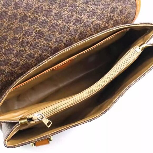 Auth CELINE Macadam Handbag Brown PVC/Leather/Goldtone authentic - Picture 15 of 16